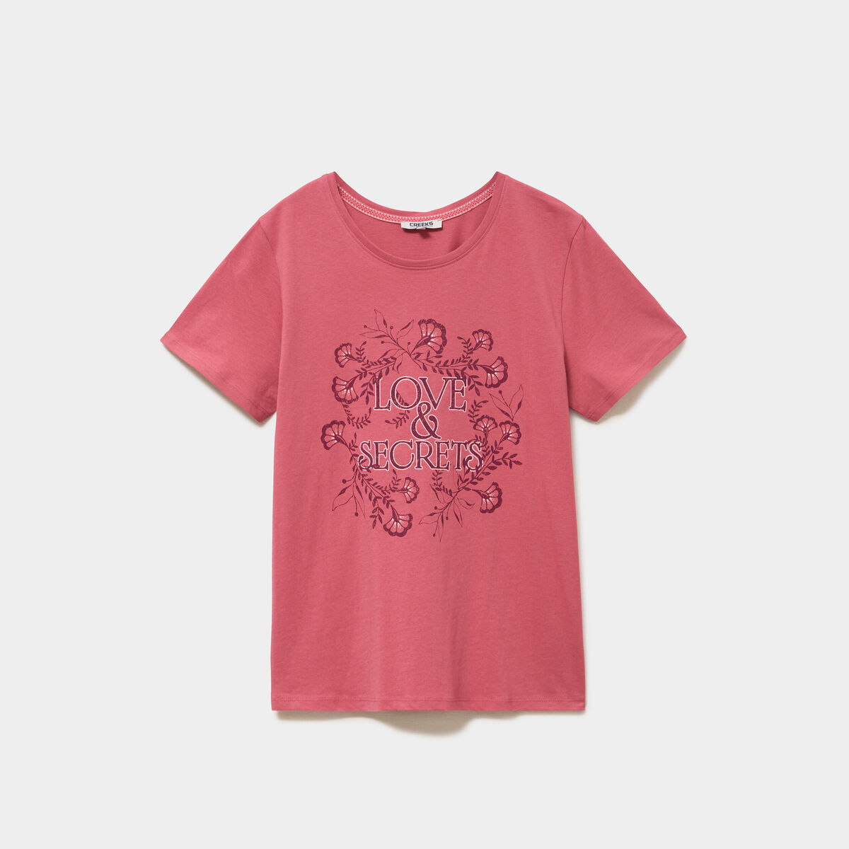 T-shirt ajust&eacute; manches courtes coton vieux rose femme