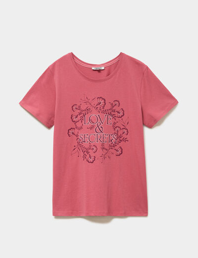 T-shirt ajust&eacute; manches courtes coton vieux rose femme