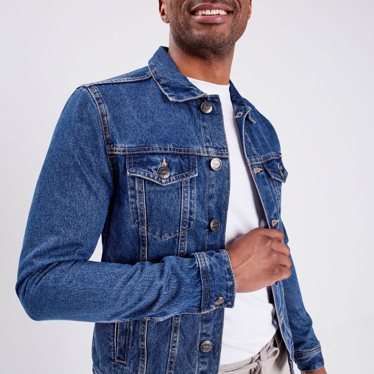 Veste droite boutonnée en jean Creeks denim stone homme
