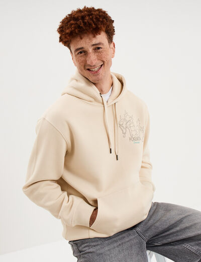 Sweat hoodie molleton Pok&eacute;mon ecru homme