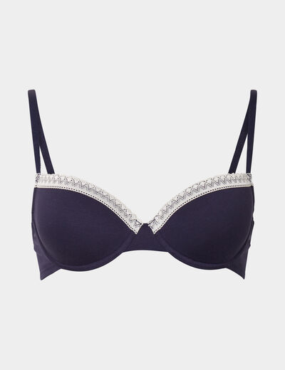Soutien-gorge corbeille emboitant coton bleu marine femme