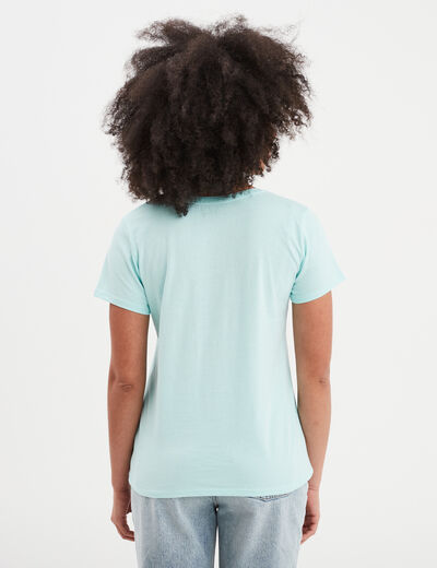 T-shirt col rond manches courtes bleu turquoise femme