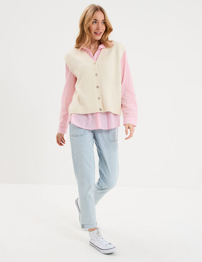 Gilet sans manches col en V blanc femme