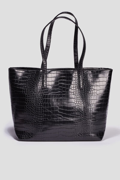 Sac cabas texturé noir femme
