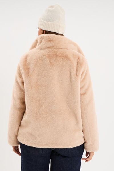Veste fausse fourrure col montant beige femme grande taille