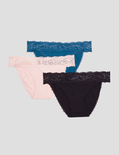 Lot 3 culottes en coton détail dentelle rose poudrée femme