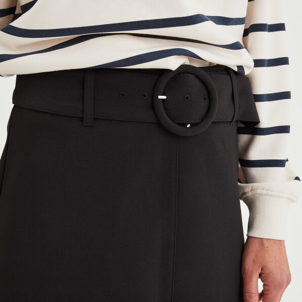 Jupe courte trapèze ceinturée noir femme
