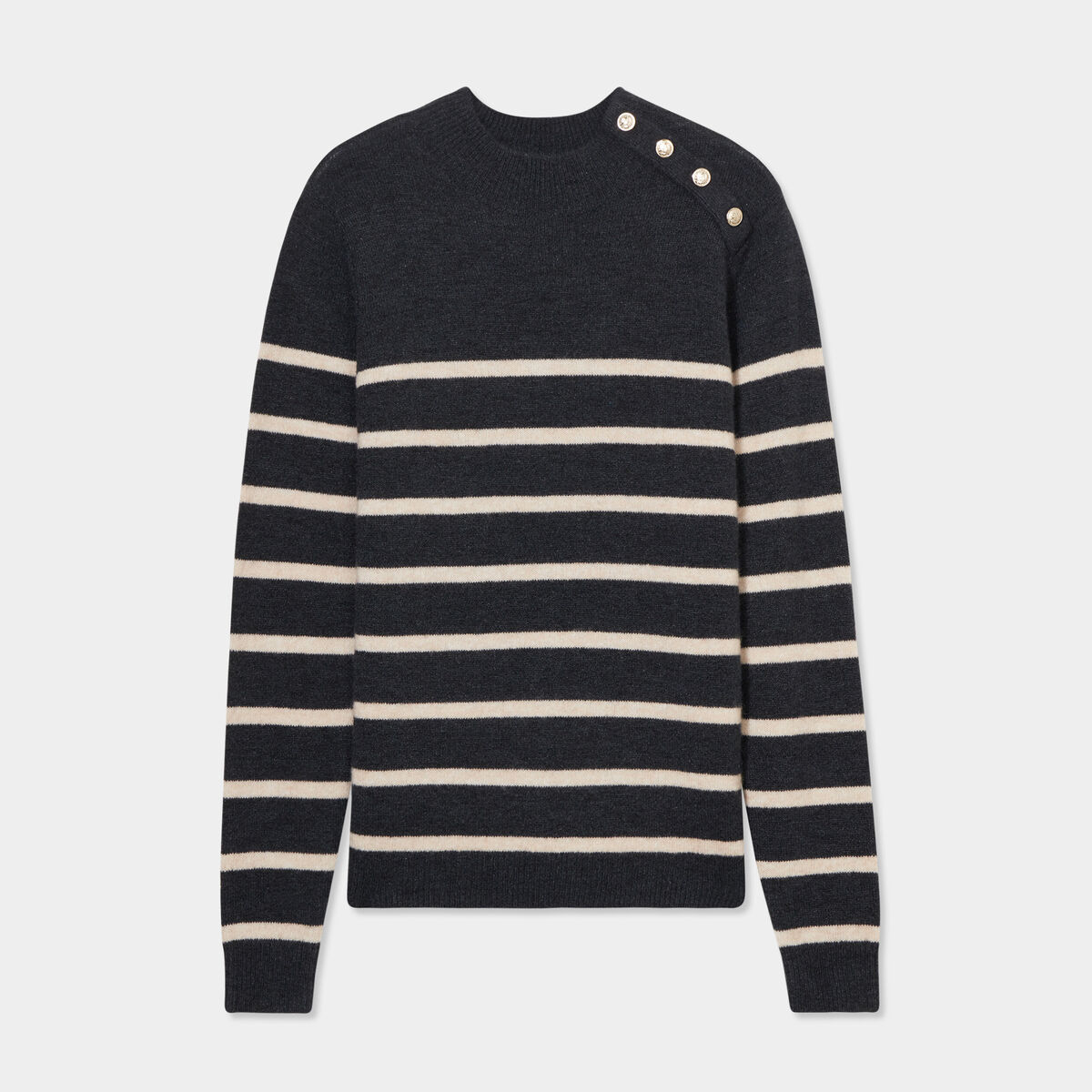 Pull manches longues avec boutons gris foncé femme