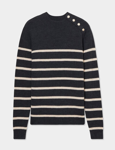 Pull manches longues avec boutons gris fonc&eacute; femme