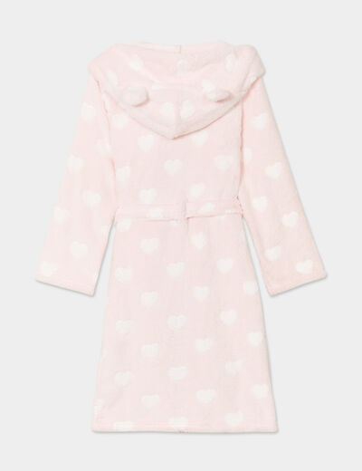 Peignoir effet polaire capuche ceinturé rose poudrée fille