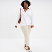 Pantalon chino droit en lin mélangé beige femme grande taille