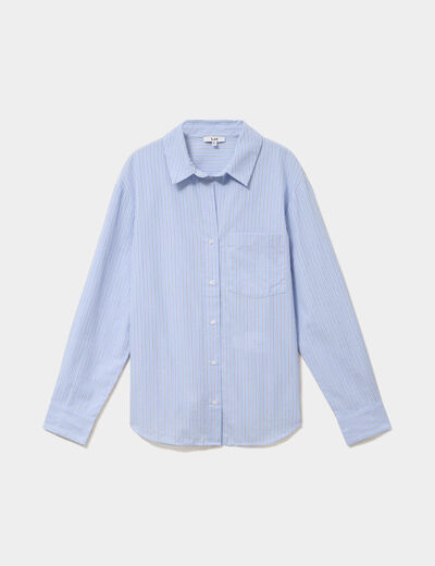 Chemise oversize 1 poche coton bleu ciel femme