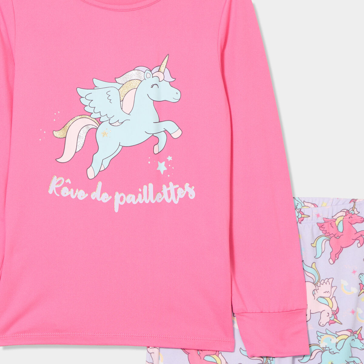 Ensemble pyjama pantalon 2 pi&egrave;ces rose fushia fille