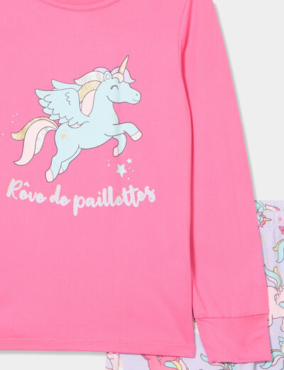 Ensemble pyjama pantalon 2 pièces rose fushia fille