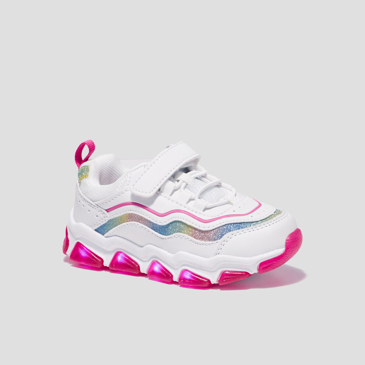 Baskets running lumineuses à scratchs blanc fille