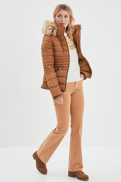 Pantalon velours flare taille standard marron clair femme