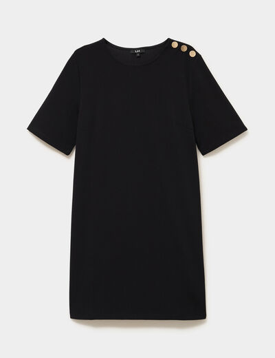 Robe droite cr&ecirc;pe manches courtes noir femme