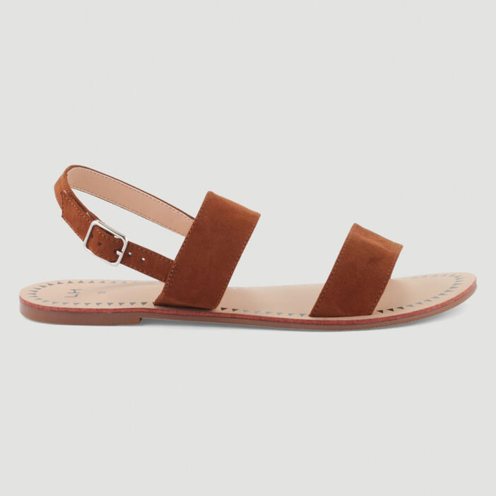 Sandales plates à double bride femme marron