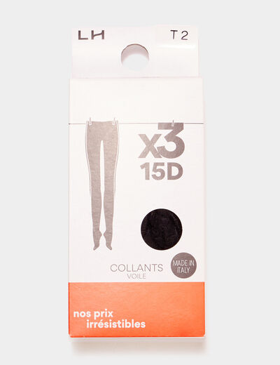 Lot de 3 Collants semi-transparents noir femme