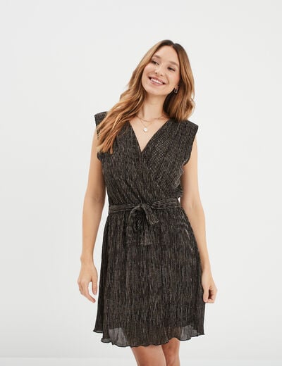 Robe patineuse plissée sans manches terracotta femme