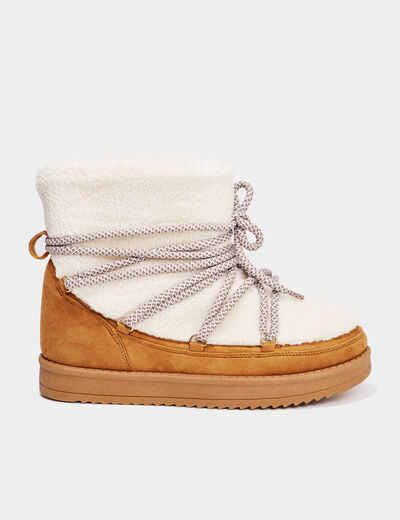 Boots fourrées fausse laine de mouton sable femme
