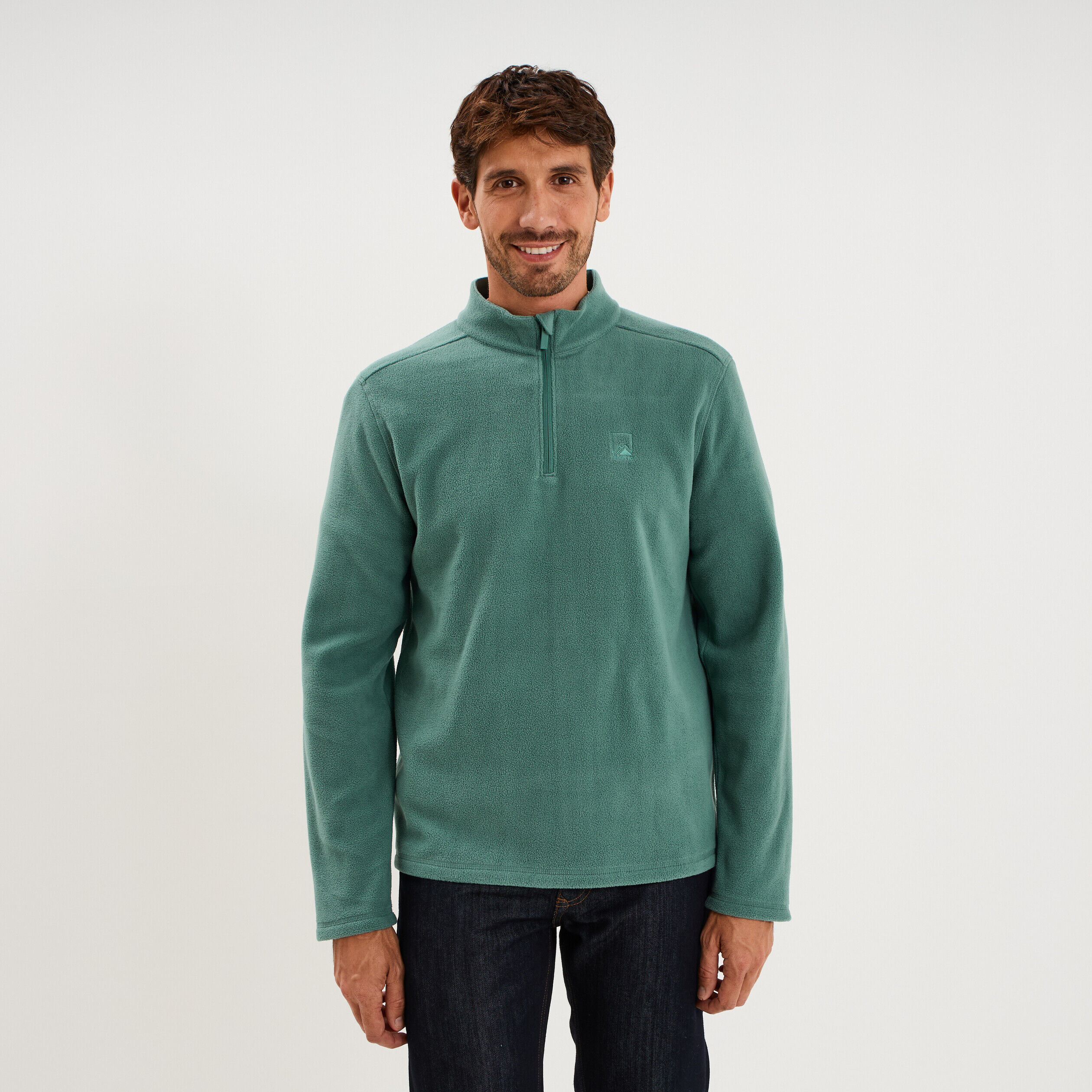 Sweat polaire col camionneur vert foncé homme TRAPPEUR