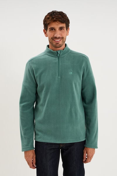 Sweat polaire col camionneur vert fonc&eacute; homme