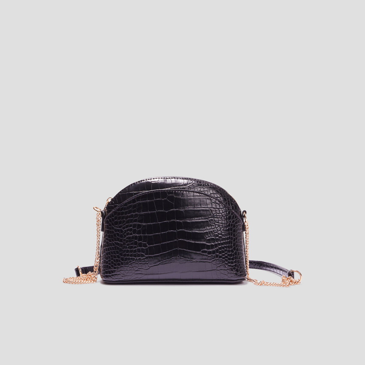 Sac en bandouli&egrave;re vernis effet croco noir femme