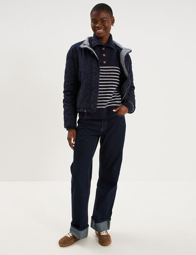 Pull col camionneur manches longues bleu marine femme