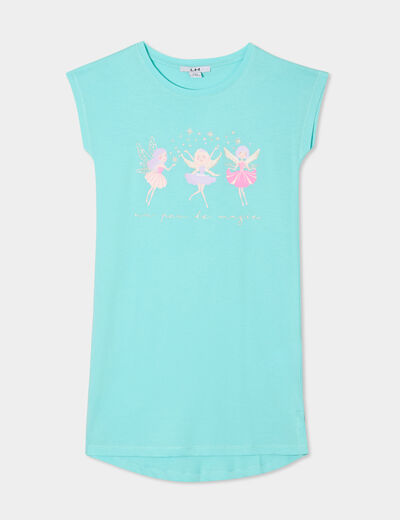 Chemise de nuit manches courtes coton bleu clair fille
