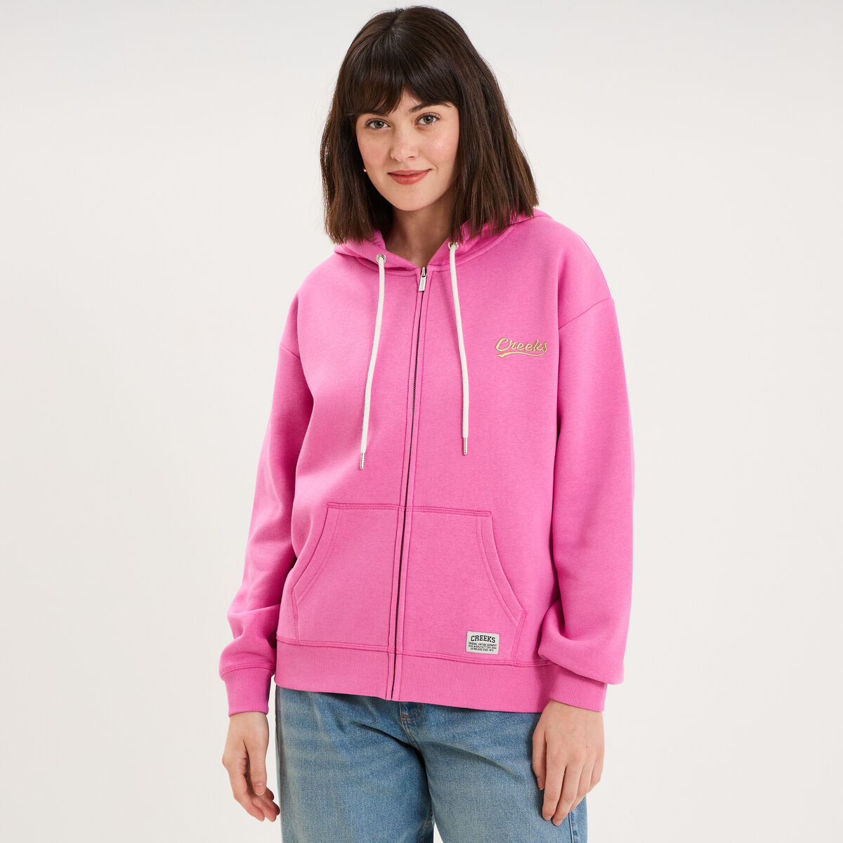 Sweat zipp&eacute; &agrave; capuche rose fushia femme