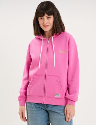 Sweat zipp&eacute; &agrave; capuche rose fushia femme