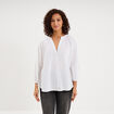 Blouse col tunisien manches 3/4 coton blanc femme