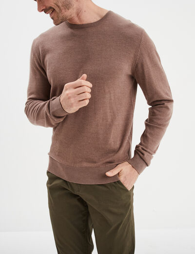 Pull droit col rond mélange coton gris homme