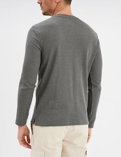 T-shirt col tunisien 1 poche Trappeur gris homme