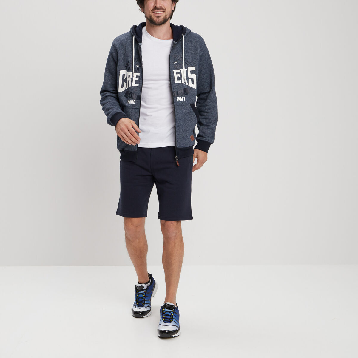 Short jogging molleton droit bleu marine homme