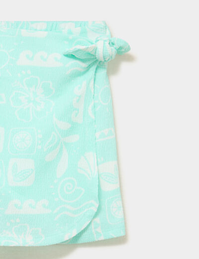Jupe-short courte avec taille &eacute;lastiqu&eacute;e bleu turquoise fille