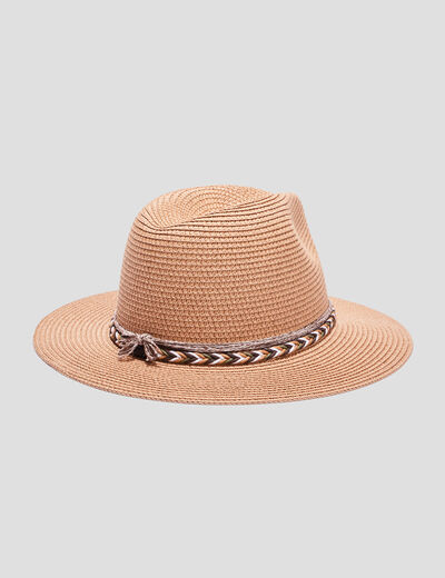 Chapeau Fedora tressé sable femme