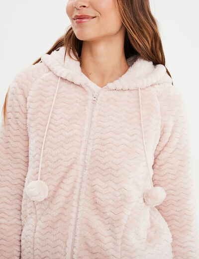 Veste de pyjama effet velours &agrave; capuche vieux rose femme