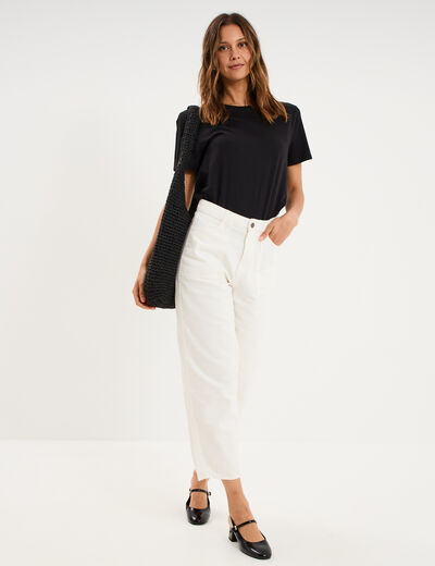 Pantalon balloon 7/8&egrave;me coton ecru femme