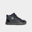 Baskets montantes zipp&eacute;es vernies bleu marine fille