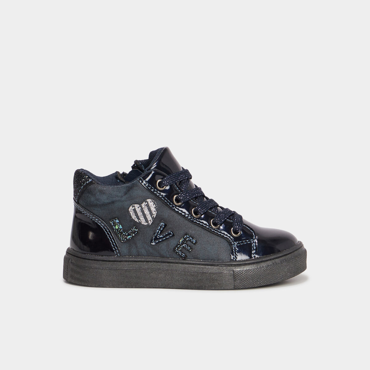 Baskets montantes zipp&eacute;es vernies bleu marine fille