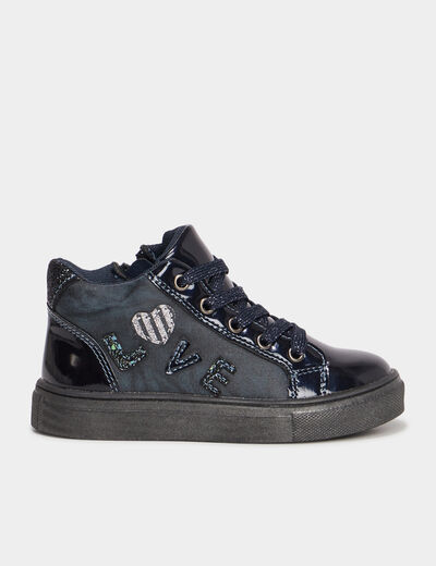 Baskets montantes zippées vernies bleu marine fille
