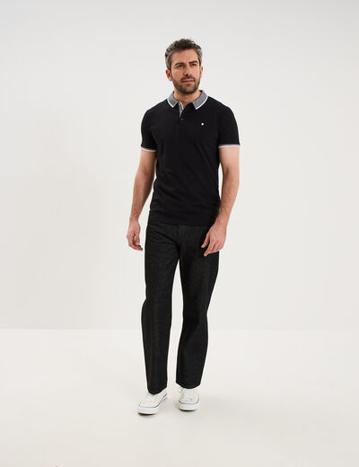 Polo slim manches courtes stretch noir homme