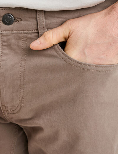 Bermuda droit stretch 5 poches coton taupe homme