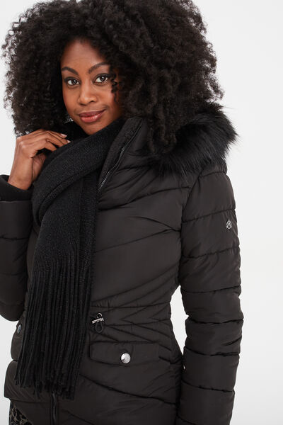 &Eacute;charpe tricot&eacute;e &agrave; franges noir femme