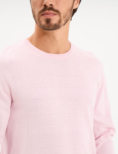 Pull droit col rond coton m&eacute;lang&eacute; rose pastel homme
