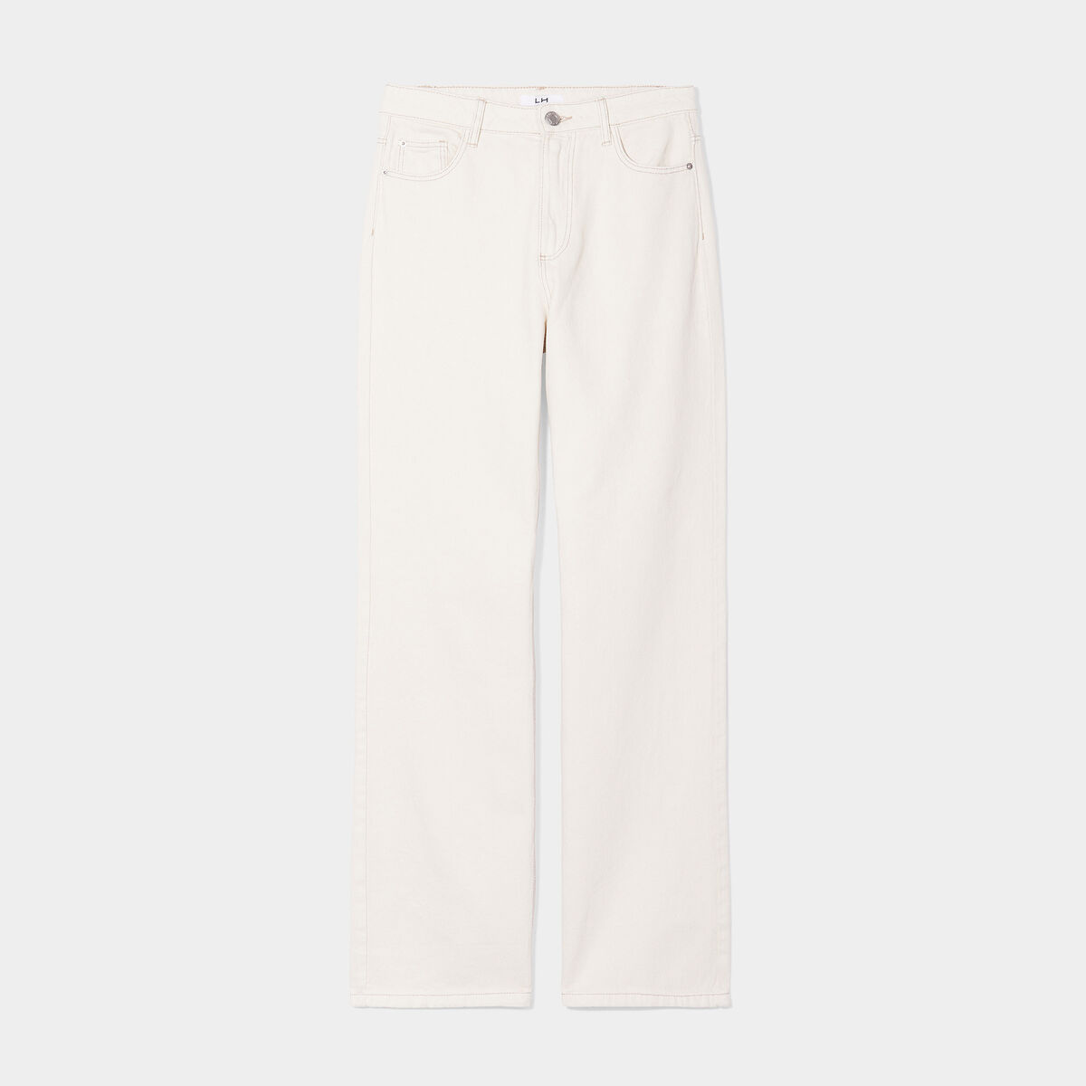 Jeans wide leg taille haute coton ecru femme