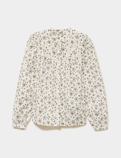 Blouse droite manches longues coton ecru femme