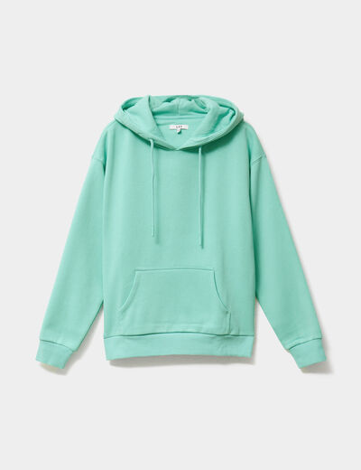 Sweat hoodie molleton à capuche bleu turquoise femme
